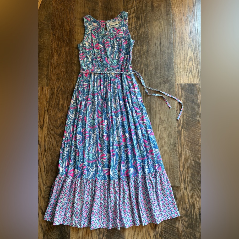 Lilly Pulitzer Target Girl’s My Fans Maxi Dress Blue Print XL 14/16‎ Sleeveless